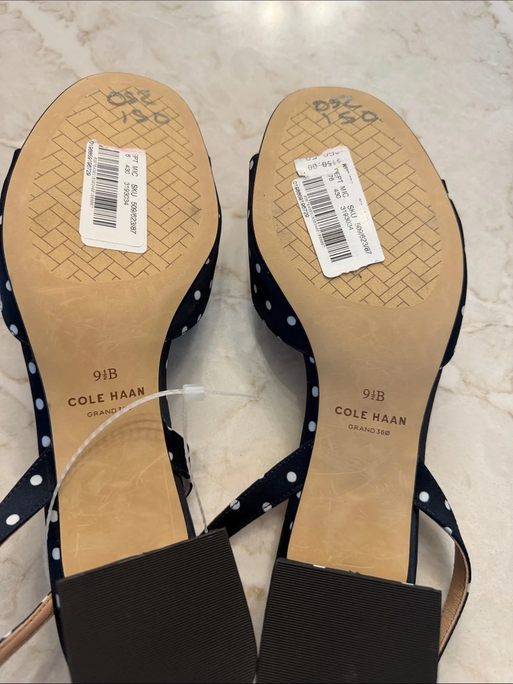 Cole Haan Navy Polka Dot Bow Ankle-Strap Block Heel